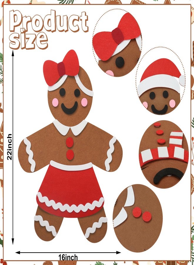 Fairooth 2 Pcs DIY Felt Christmas Gingerbread Man Set with 50 Pcs Detachable Ornaments Large Gingerbread Man DIY Decorations Christmas Door Wall Hanging Xmas Gifts for Xmas Winter Holiday Party Decorations - Image 2